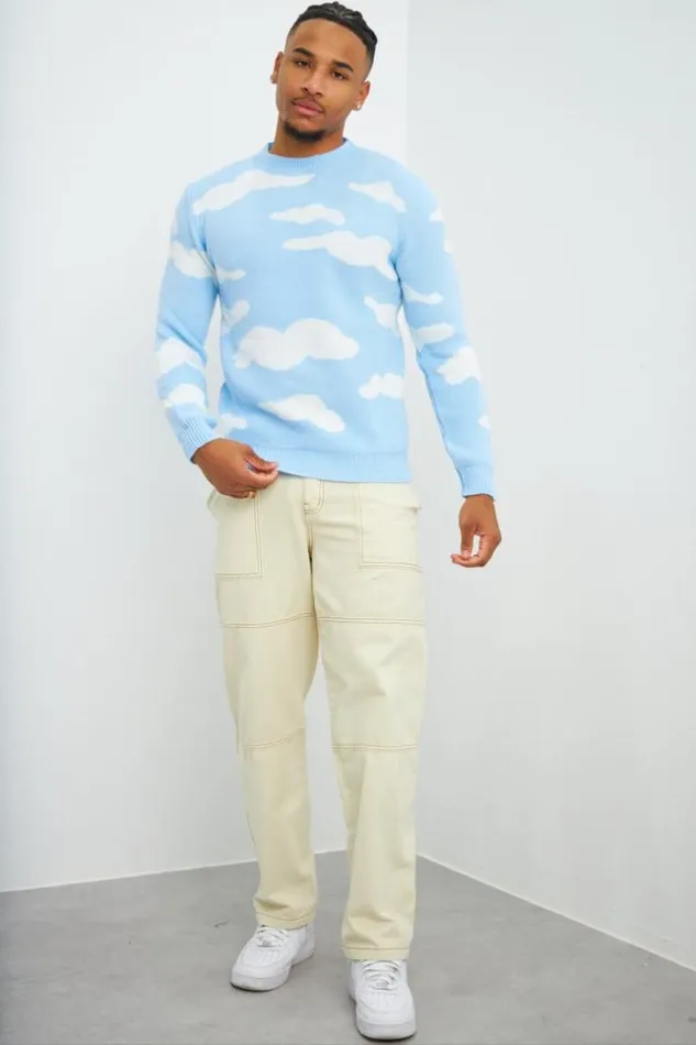 Men Pull Bleu Motif Nuage Blanc Blue Brentiny Paris Sweatshirts and Pullovers Men Pull Bleu Motif Nuage Blanc Blue Brentiny Paris Sweatshirts and Pullovers
