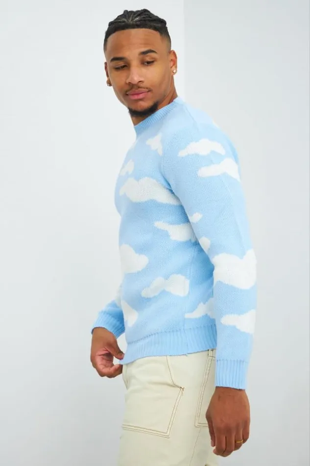 Men Pull Bleu Motif Nuage Blanc Blue Brentiny Paris Sweatshirts and Pullovers Men Pull Bleu Motif Nuage Blanc Blue Brentiny Paris Sweatshirts and Pullovers