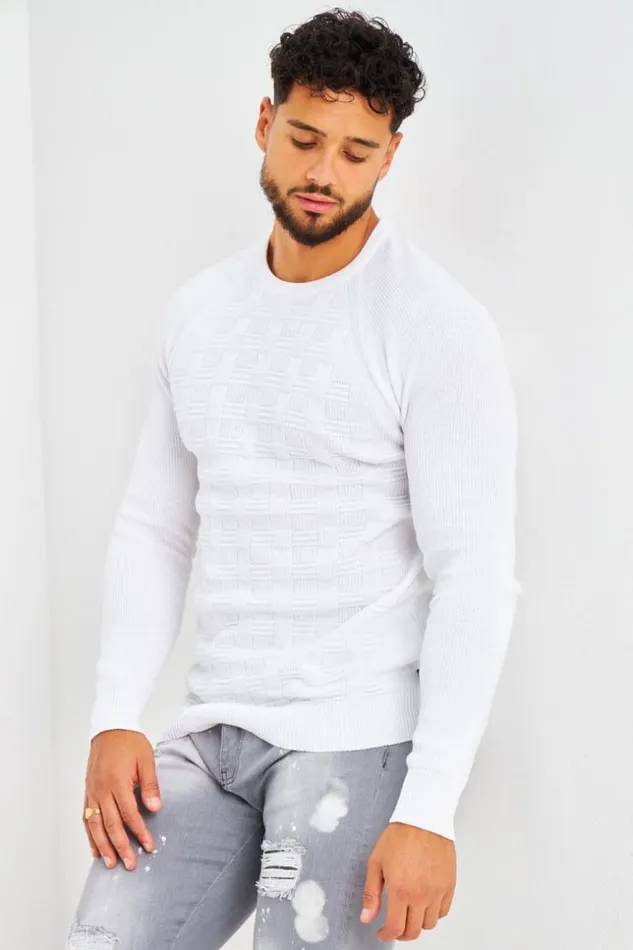 Men Pull En Maille Blanc Effet Quadrill En Relief White Brentiny Paris Sweatshirts and Pullovers Men Pull En Maille Blanc Effet Quadrill En Relief White Brentiny Paris Sweatshirts and Pullovers