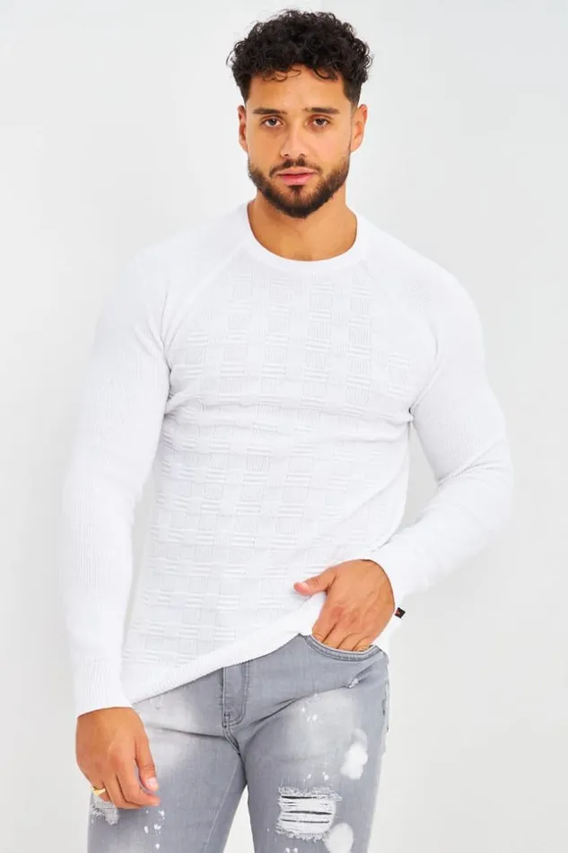 Men Pull En Maille Blanc Effet Quadrill En Relief White Brentiny Paris Sweatshirts and Pullovers Men Pull En Maille Blanc Effet Quadrill En Relief White Brentiny Paris Sweatshirts and Pullovers
