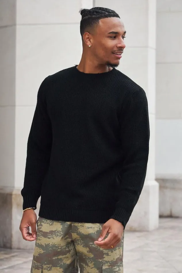 Men Pull En Maille Noir Black Brentiny Paris Sweatshirts and Pullovers