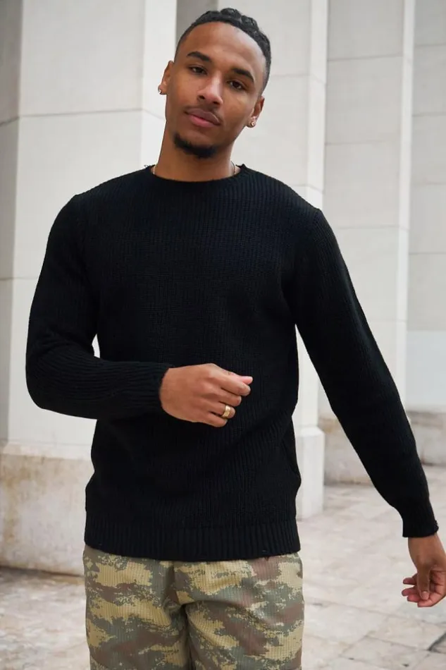 Men Pull En Maille Noir Black Brentiny Paris Sweatshirts and Pullovers