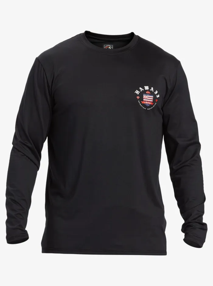 Men Quiksilver Rashguards Hawaii Royalty UPF 50 Long Sleeve Surf Tee Black