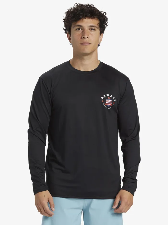 Men Quiksilver Rashguards Hawaii Royalty UPF 50 Long Sleeve Surf Tee Black Men Quiksilver Rashguards Hawaii Royalty UPF 50 Long Sleeve Surf Tee Black