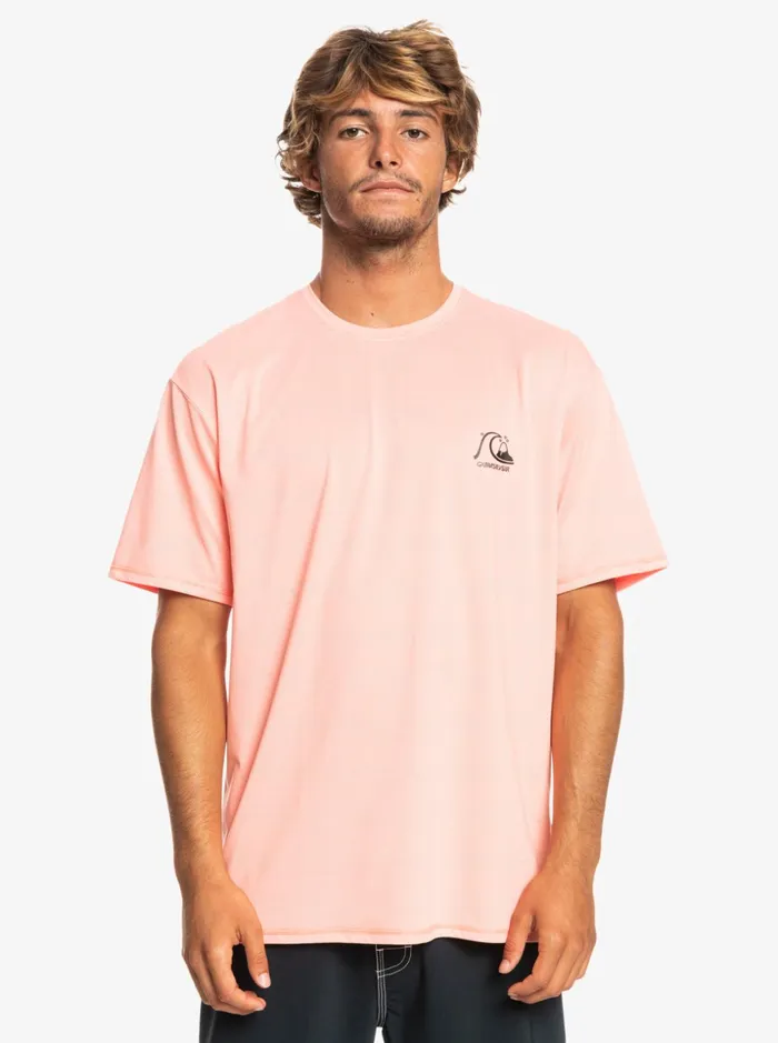 Men Quiksilver Rashguards Heritage Heather Short Sleeve UPF 50 Surf TShirt Fresh Salmon Heather Men Quiksilver Rashguards Heritage Heather Short Sleeve UPF 50 Surf TShirt Fresh Salmon Heather