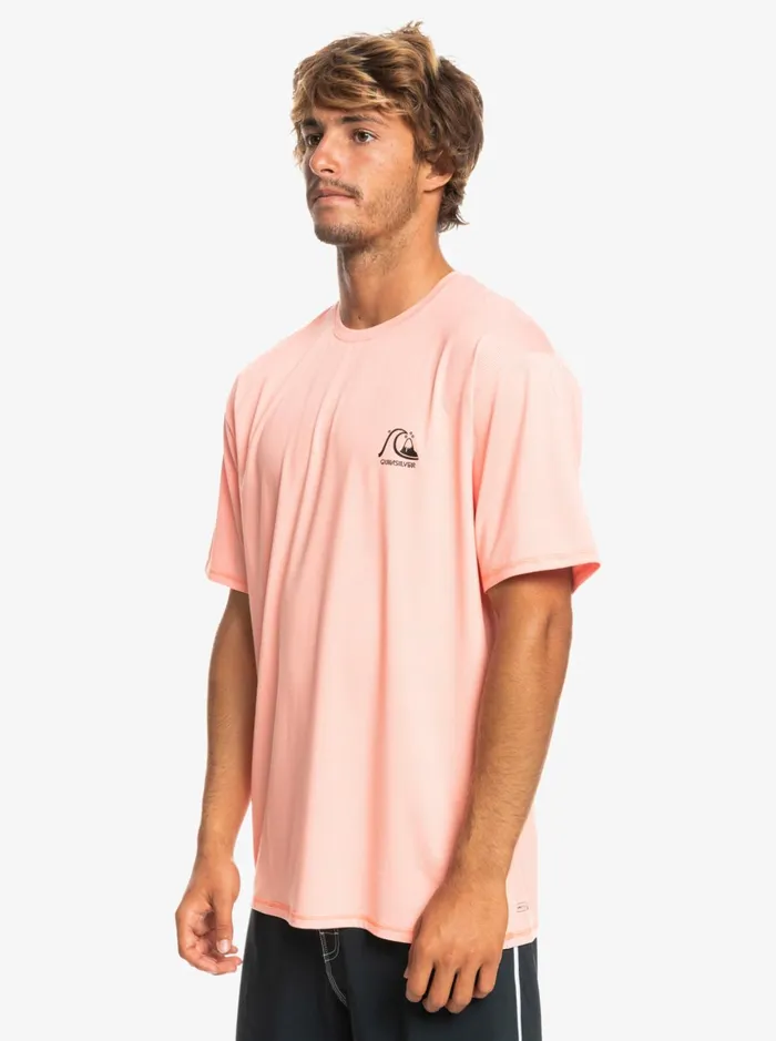 Men Quiksilver Rashguards Heritage Heather Short Sleeve UPF 50 Surf TShirt Fresh Salmon Heather Men Quiksilver Rashguards Heritage Heather Short Sleeve UPF 50 Surf TShirt Fresh Salmon Heather
