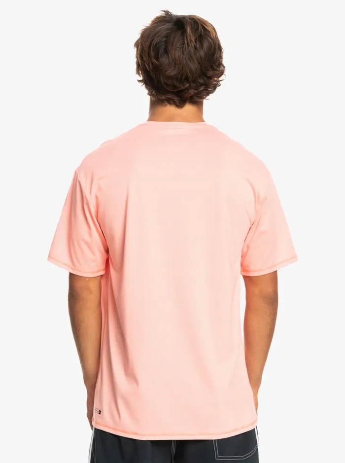 Men Quiksilver Rashguards Heritage Heather Short Sleeve UPF 50 Surf TShirt Fresh Salmon Heather Men Quiksilver Rashguards Heritage Heather Short Sleeve UPF 50 Surf TShirt Fresh Salmon Heather