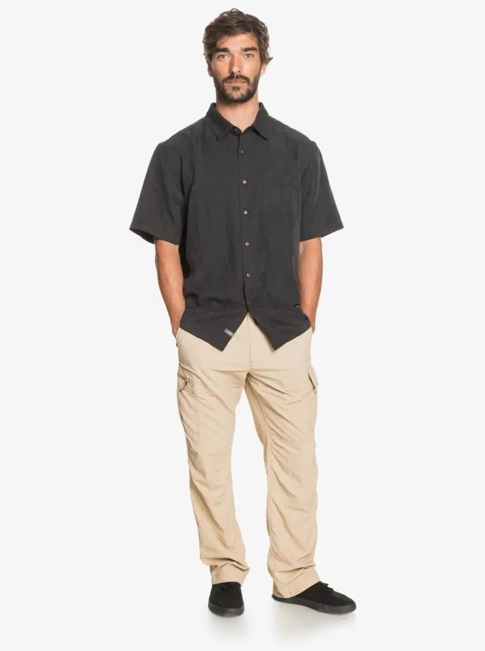 Men Quiksilver Shirts and Polos Waterman Kelpies Bay Short Sleeve Shirt Black Men Quiksilver Shirts and Polos Waterman Kelpies Bay Short Sleeve Shirt Black