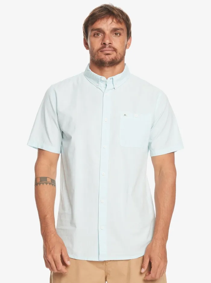 Men Quiksilver Shirts and Polos Winfall Short Sleeve Shirt Clear Sky