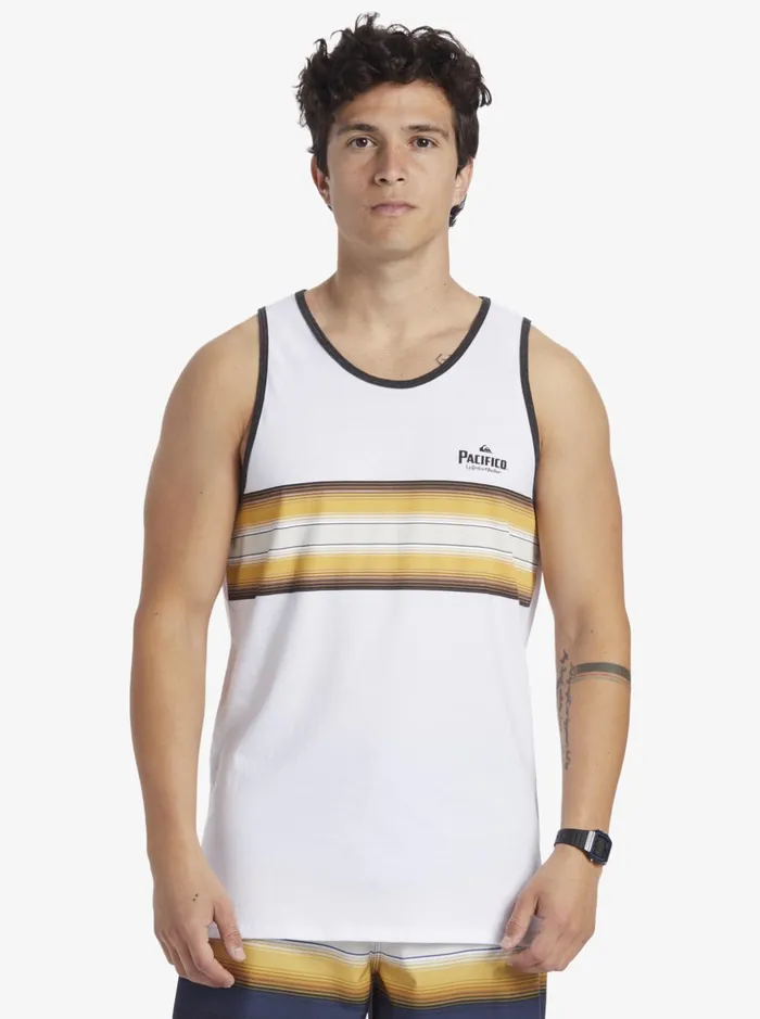 Men Quiksilver Tees Quiksilver X Pacifico Baja Stripe Tank White