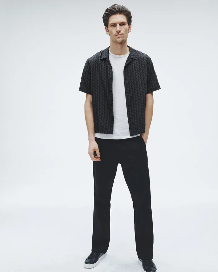 Men Rag and Bone Shirts Avery Printed Viscose Shirt Black Geometric Stud