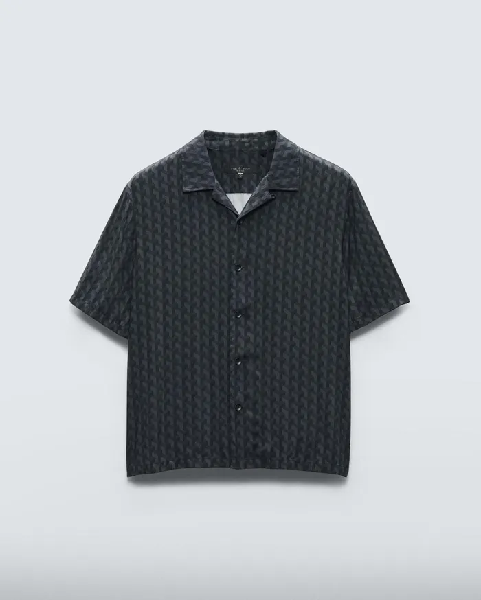 Men Rag and Bone Shirts Avery Printed Viscose Shirt Black Geometric Stud Men Rag and Bone Shirts Avery Printed Viscose Shirt Black Geometric Stud