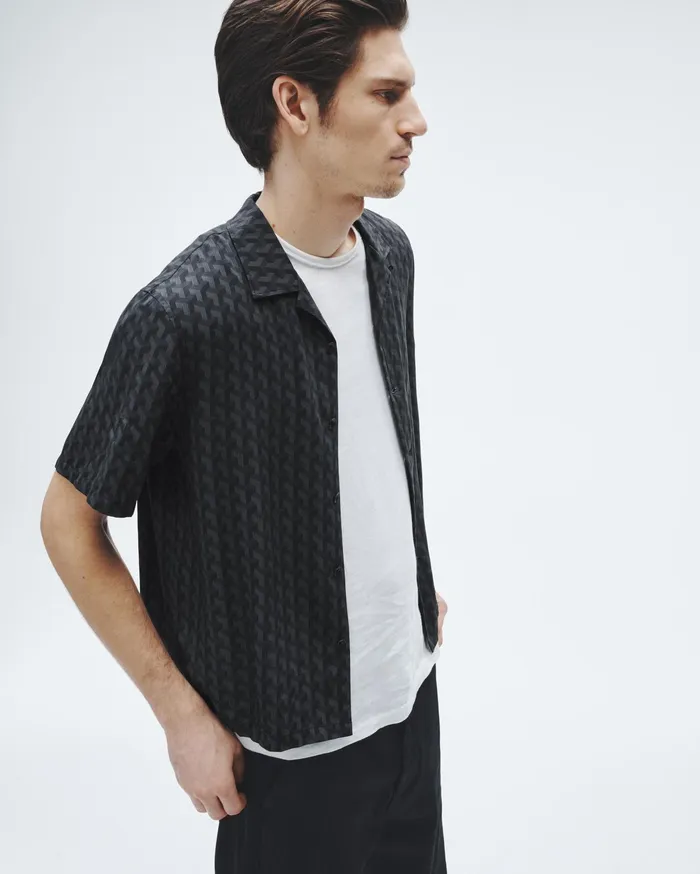 Men Rag and Bone Shirts Avery Printed Viscose Shirt Black Geometric Stud Men Rag and Bone Shirts Avery Printed Viscose Shirt Black Geometric Stud
