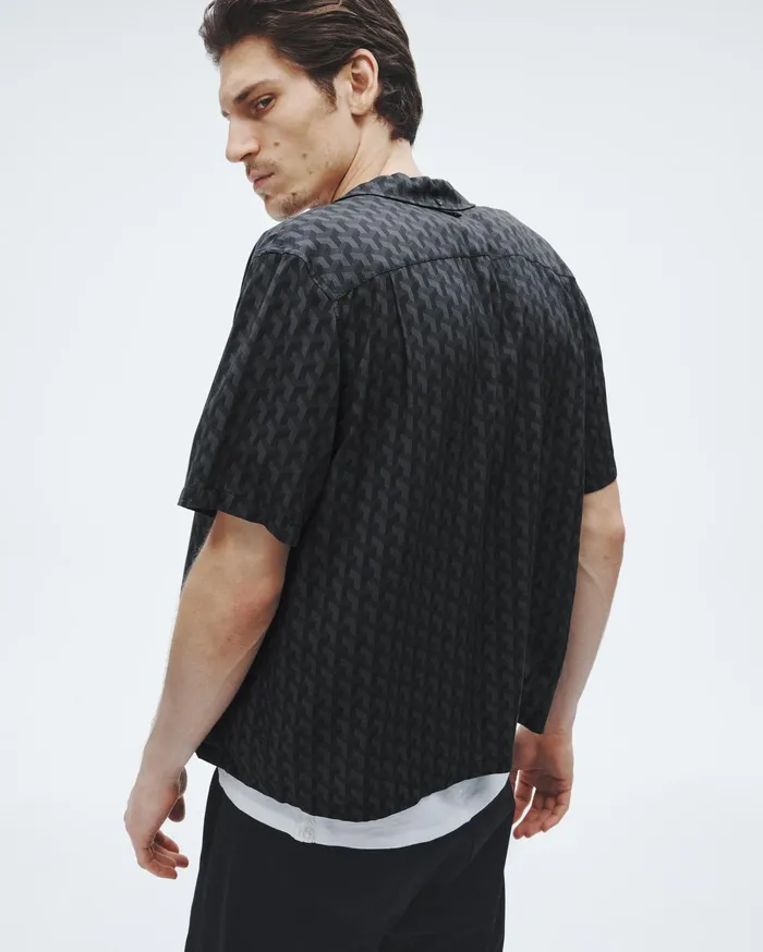 Men Rag and Bone Shirts Avery Printed Viscose Shirt Black Geometric Stud Men Rag and Bone Shirts Avery Printed Viscose Shirt Black Geometric Stud