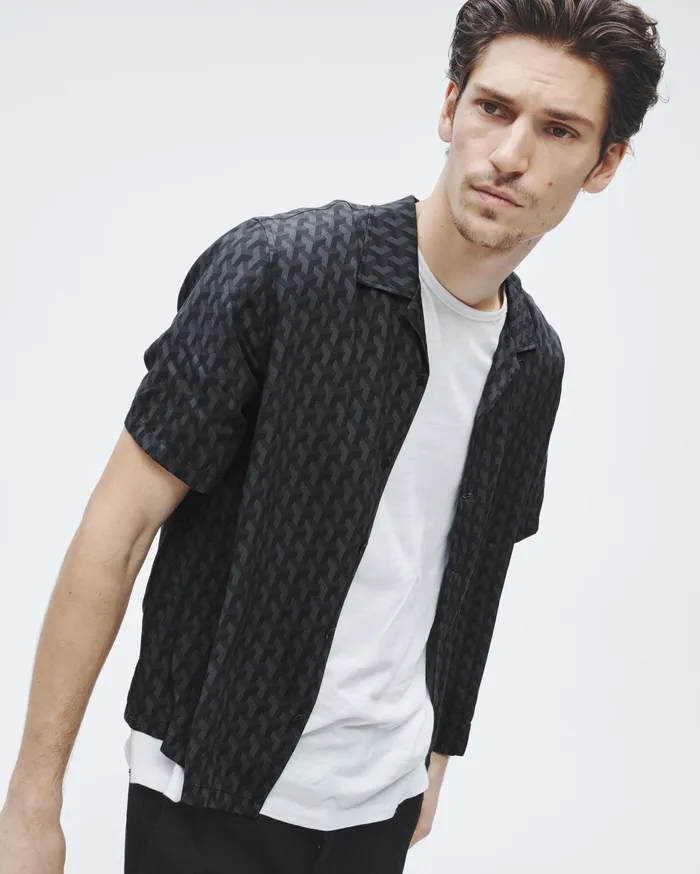 Men Rag and Bone Shirts Avery Printed Viscose Shirt Black Geometric Stud Men Rag and Bone Shirts Avery Printed Viscose Shirt Black Geometric Stud
