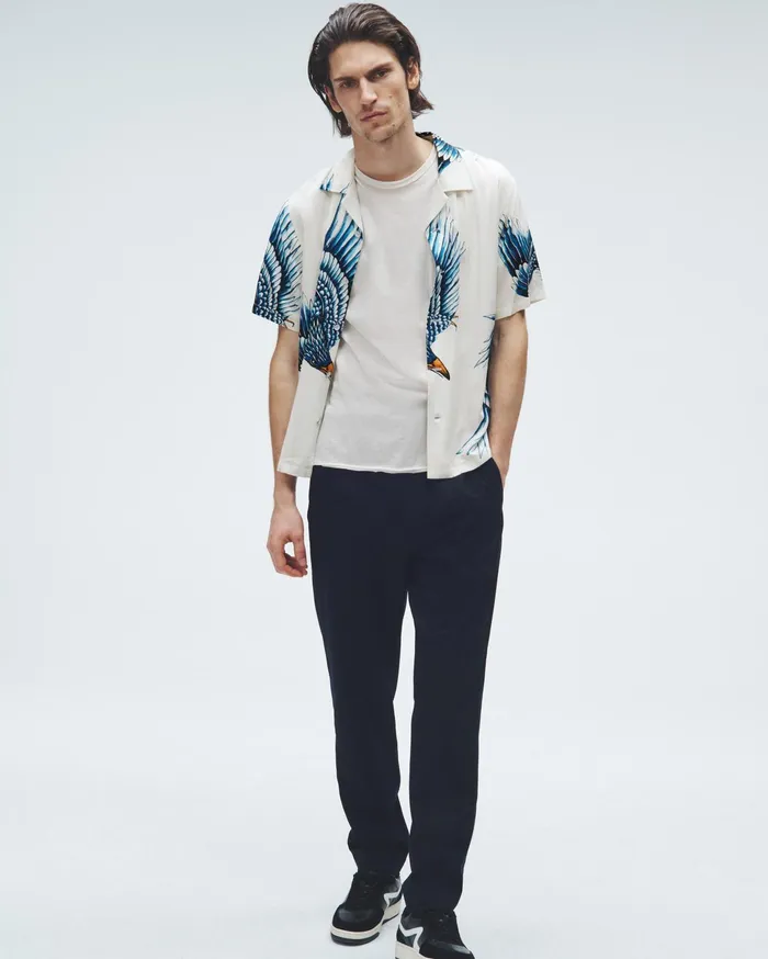 Men Rag and Bone Shirts Resort Avery Printed Viscose Shirt Ecru Eagle