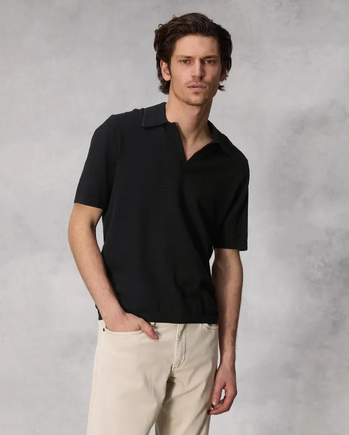 Men Rag and Bone Sweaters Johnny Zuma Toweling Polo Black