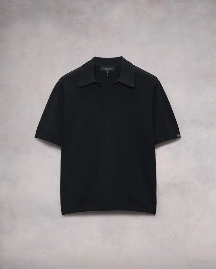 Men Rag and Bone Sweaters Johnny Zuma Toweling Polo Black Men Rag and Bone Sweaters Johnny Zuma Toweling Polo Black
