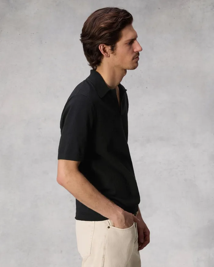 Men Rag and Bone Sweaters Johnny Zuma Toweling Polo Black Men Rag and Bone Sweaters Johnny Zuma Toweling Polo Black