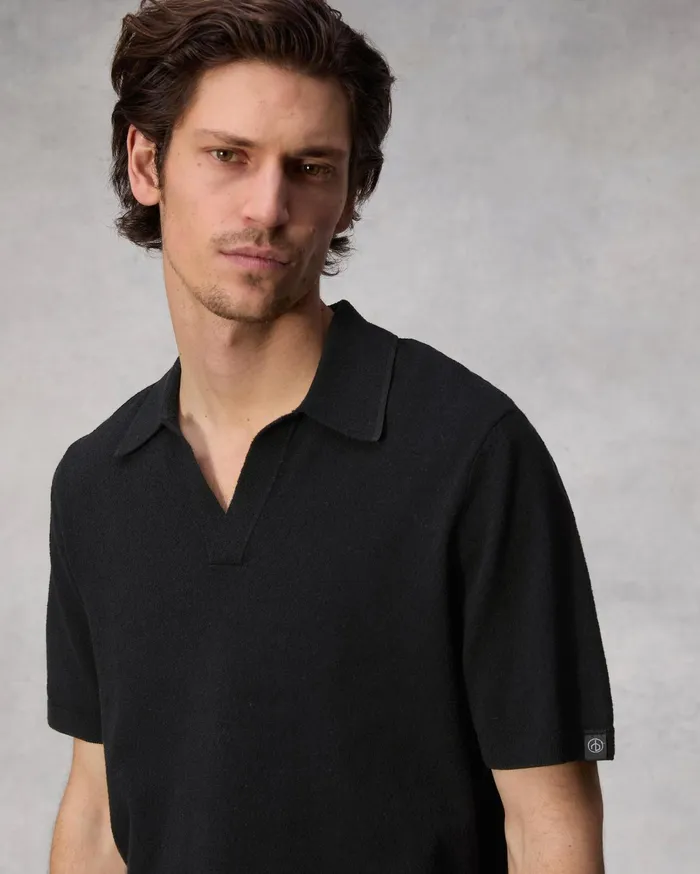 Men Rag and Bone Sweaters Johnny Zuma Toweling Polo Black Men Rag and Bone Sweaters Johnny Zuma Toweling Polo Black