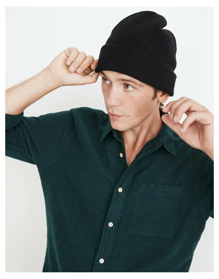Men Recycled Cotton Cuffed Beanie True Black Madewell Hats Men Recycled Cotton Cuffed Beanie True Black Madewell Hats