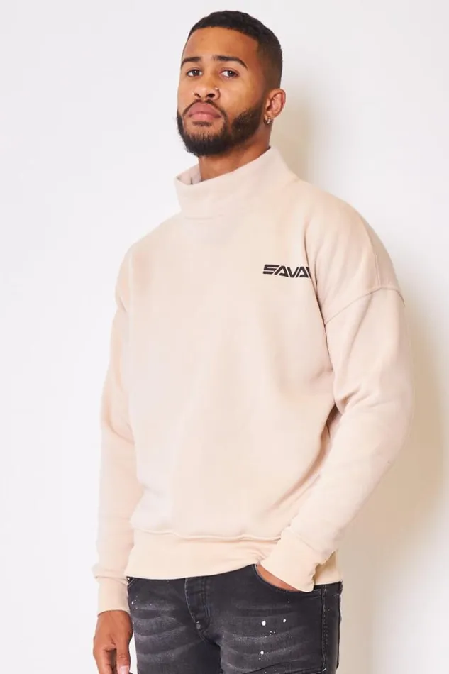 Men Savage High Neck Sweatshirt In Beige Beige Brentiny Paris Sweatshirts and Pullovers