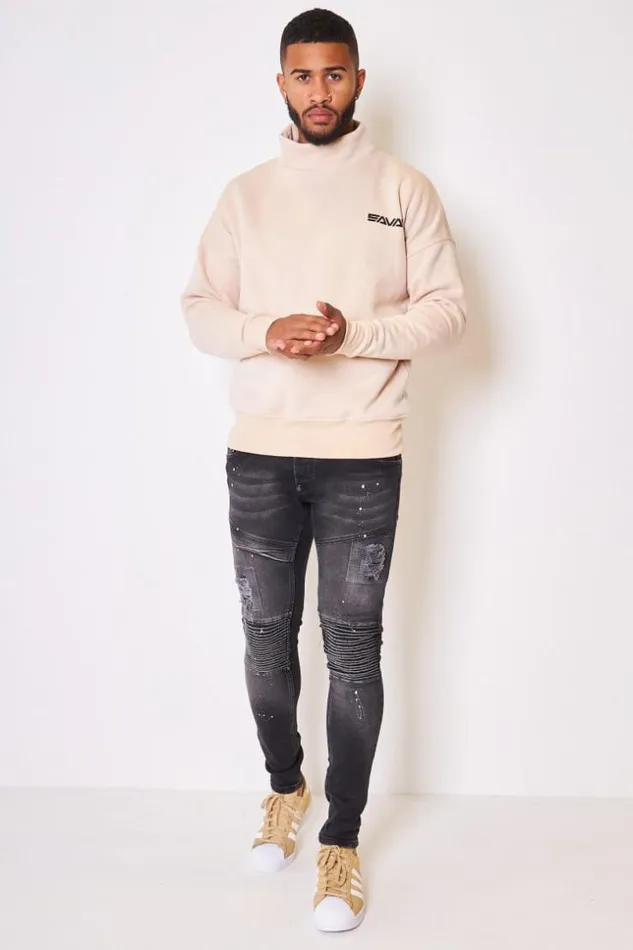 Men Savage High Neck Sweatshirt In Beige Beige Brentiny Paris Sweatshirts and Pullovers