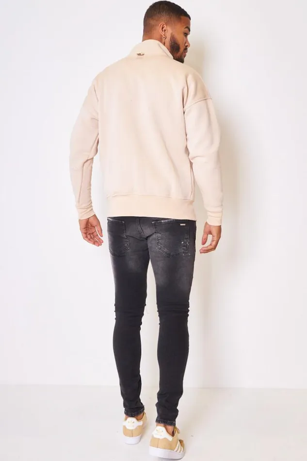 Men Savage High Neck Sweatshirt In Beige Beige Brentiny Paris Sweatshirts and Pullovers