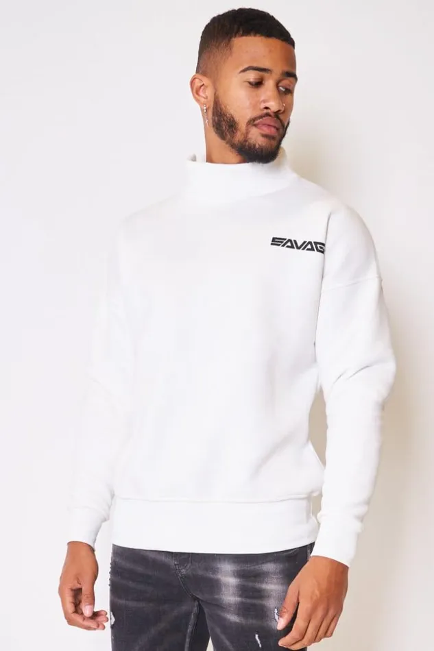 Men Savage High Neck Sweatshirt In White White Brentiny Paris Sweatshirts and Pullovers