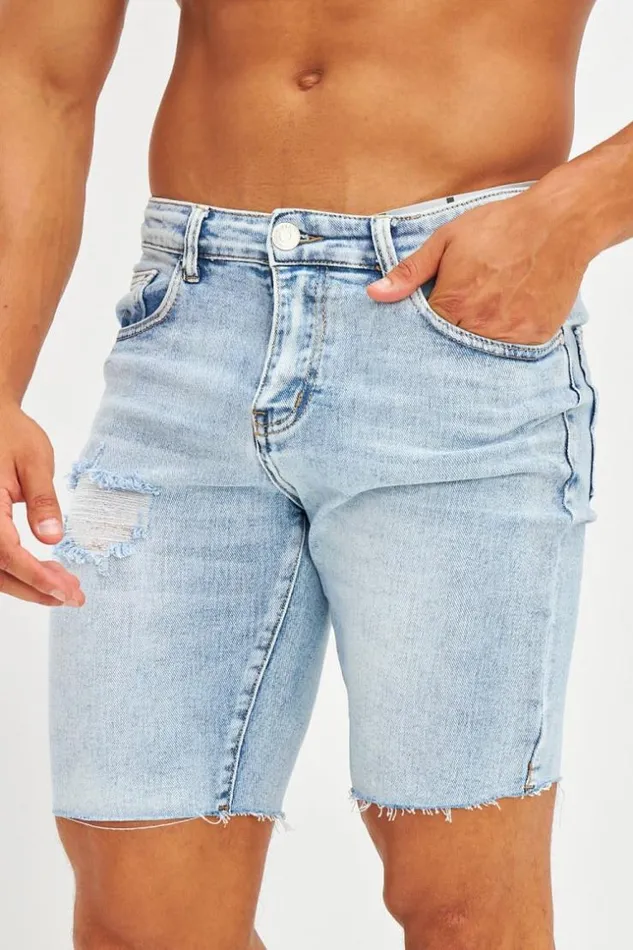 Men Short Jean Brut Effiloch Bleu Clair Bleuclair Brentiny Paris Shorts