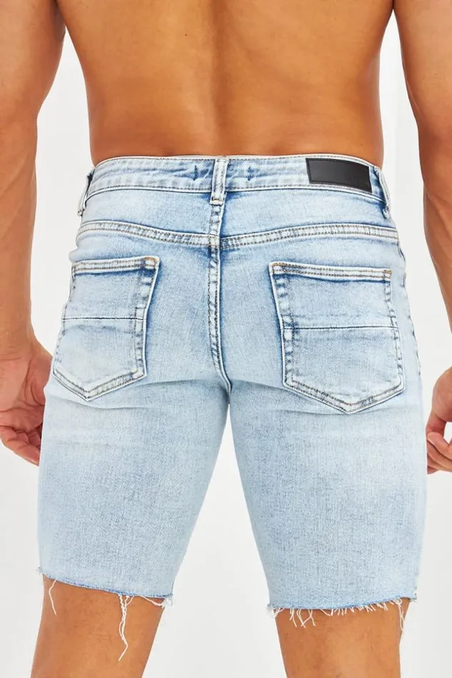 Men Short Jean Brut Effiloch Bleu Clair Bleuclair Brentiny Paris Shorts