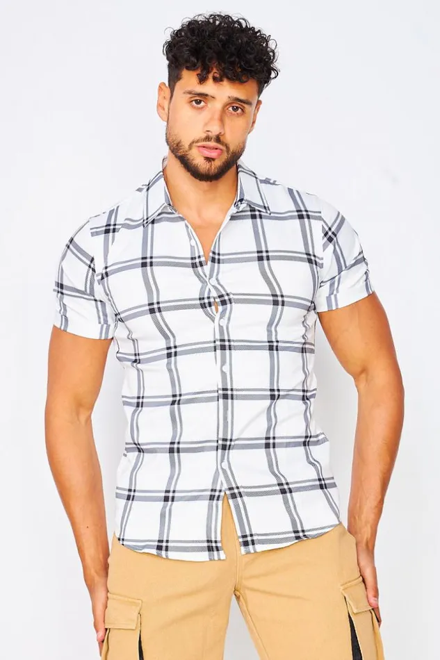 Men Short Sleeve Check Shirt In White White Brentiny Paris Shirts