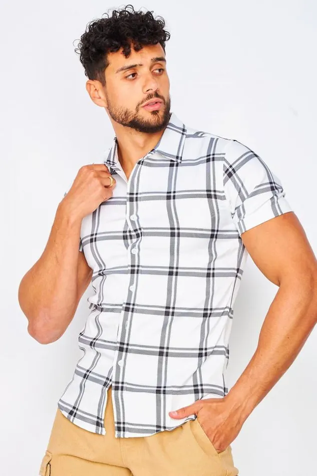 Men Short Sleeve Check Shirt In White White Brentiny Paris Shirts