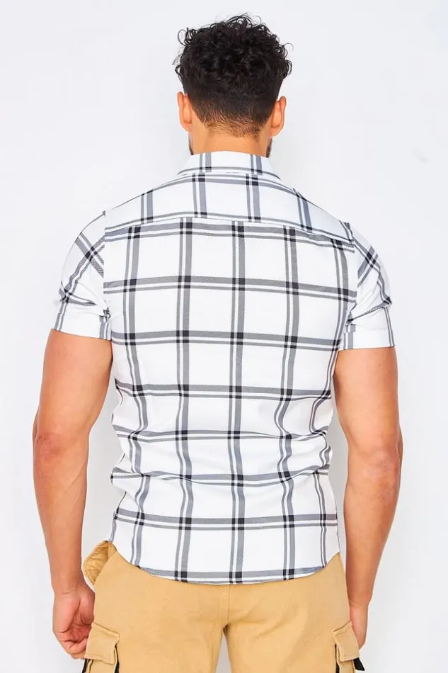 Men Short Sleeve Check Shirt In White White Brentiny Paris Shirts