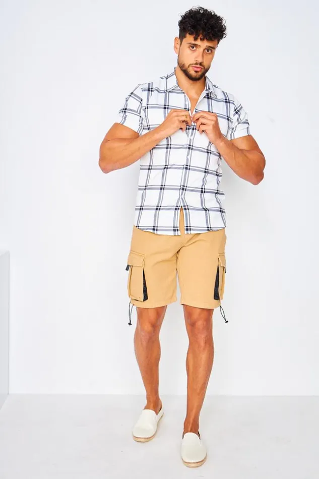 Men Short Sleeve Check Shirt In White White Brentiny Paris Shirts
