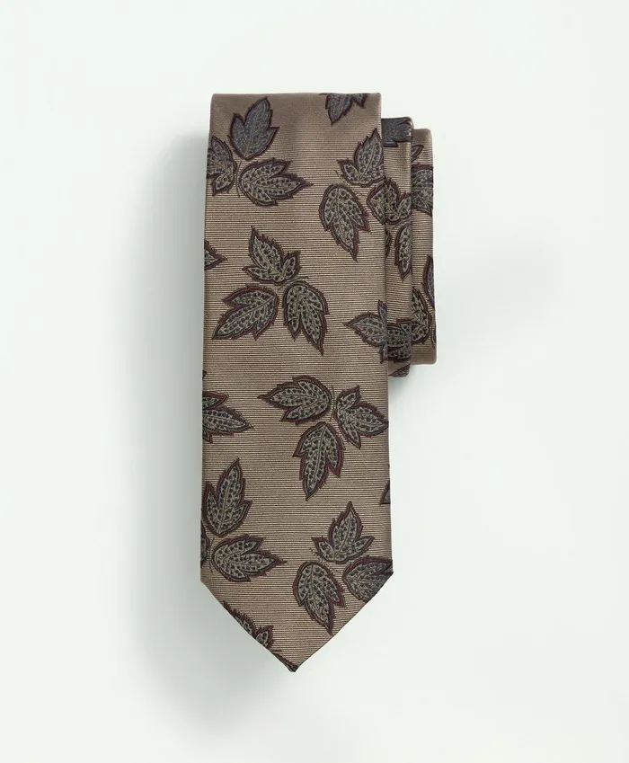 Men Silk Autumn Leaves Tie Goldburgundy Brooks Brothers Ties and Pocket Squares
