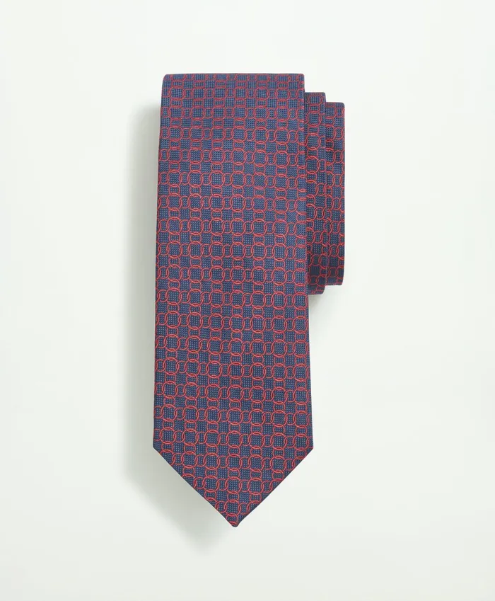 Men Silk Circle Link Pattern Tie Red Brooks Brothers Ties and Pocket Squares