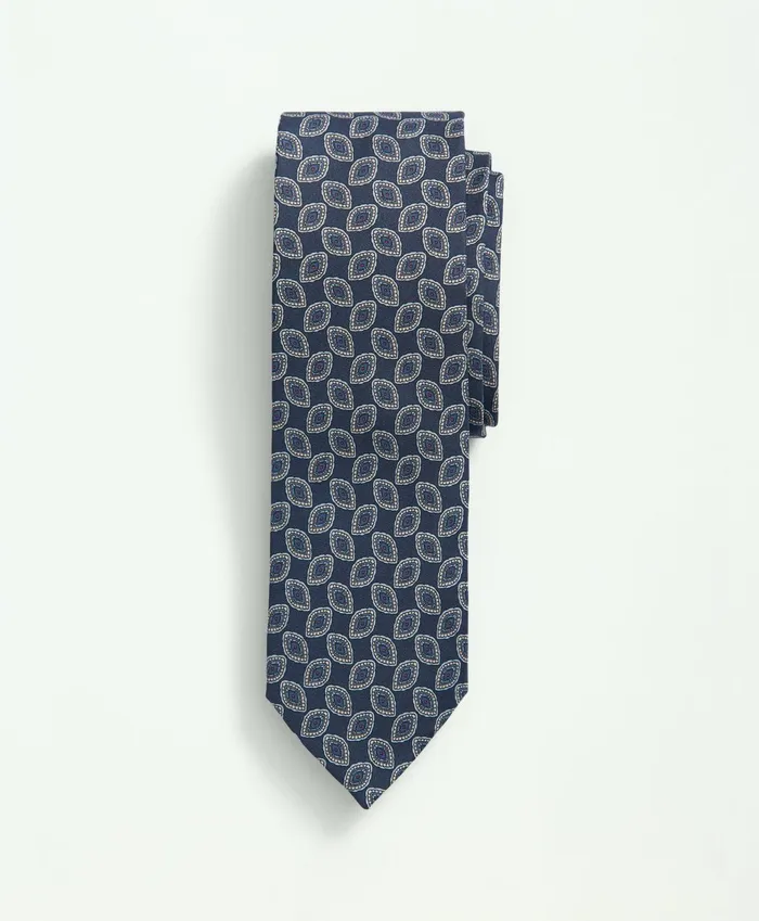 Men Silk Foulard Print Tie Navyblue Brooks Brothers Ties and Pocket Squares