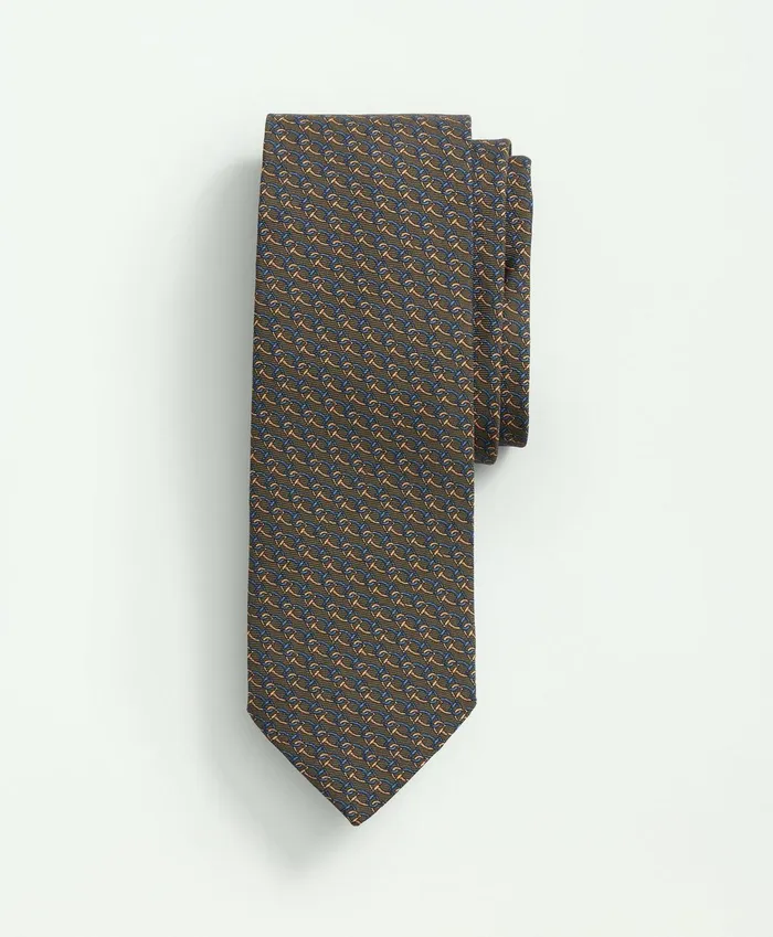 Men Silk Mini Horsebit Link Tie Dark Green Brooks Brothers Ties and Pocket Squares