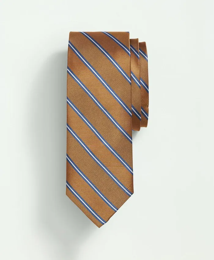 Men Silk Rep Striped Tie Goldblue Brooks Brothers Ties and Pocket Squares