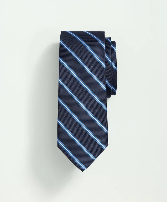 Men Silk Rep Striped Tie Navylight Blue Brooks Brothers Ties and Pocket Squares