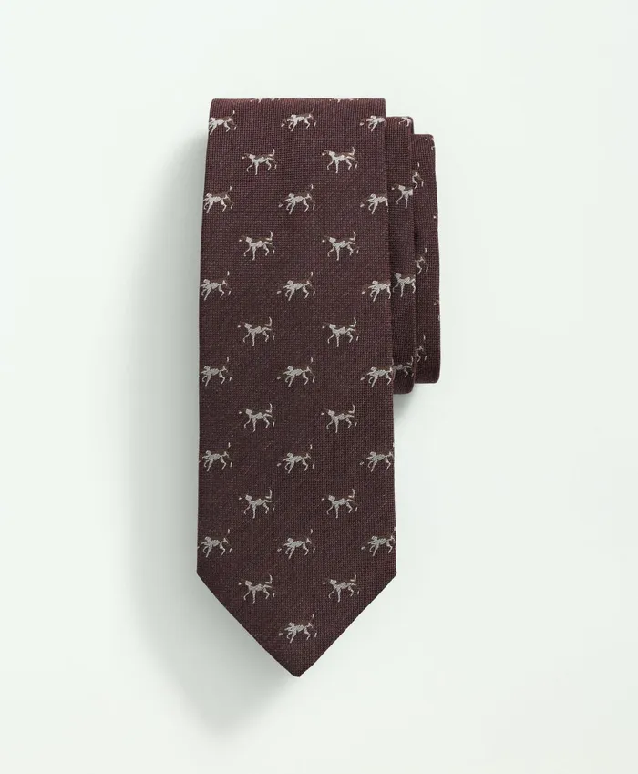 Men Silk Wool Embroidered Pointer Hound Tie Burgundy Brooks Brothers Ties and Pocket Squares