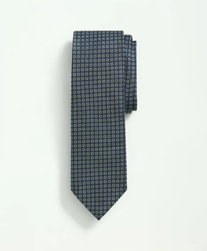Men Silk Woven Mini Geo Pattern Tie Navy Brooks Brothers Ties and Pocket Squares