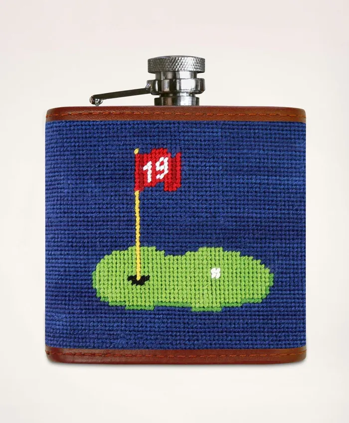 Men Smathers and Branson Stainless Steel Needlepoint Flask Multi Brooks Brothers Fragrance and Gifts