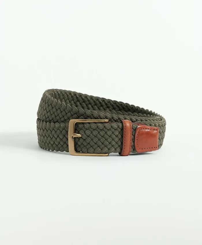 Men Stretch Braided Belt Olive Brooks Brothers Belts