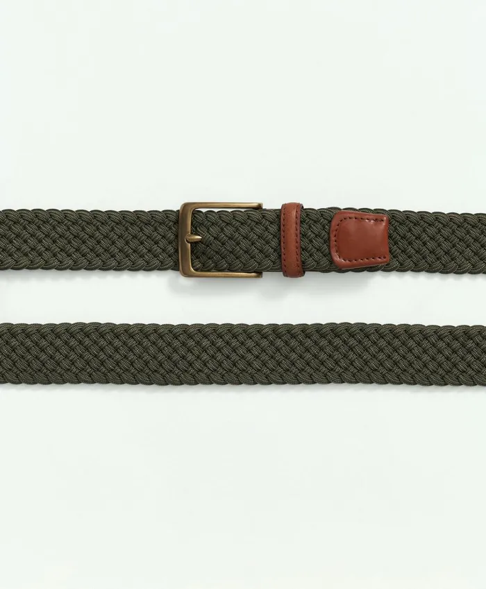 Men Stretch Braided Belt Olive Brooks Brothers Belts