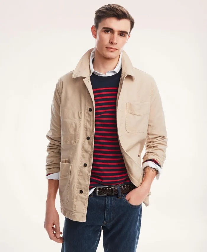 Men Stretch Canvas Chore Jacket Dark Beige Brooks Brothers Coats and Jackets