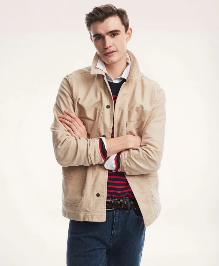 Men Stretch Canvas Chore Jacket Dark Beige Brooks Brothers Coats and Jackets