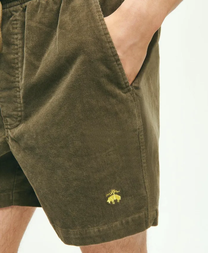 Men Stretch Cotton Drawstring Friday 15Wale Corduroy Shorts Olive Brooks Brothers Shorts and Swimwear