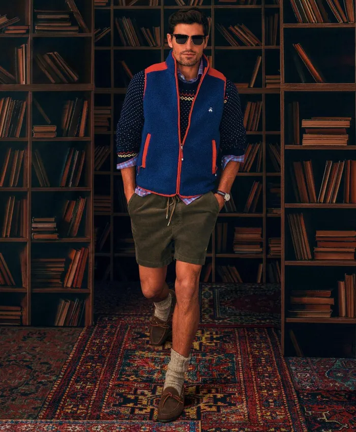Men Stretch Cotton Drawstring Friday 15Wale Corduroy Shorts Olive Brooks Brothers Shorts and Swimwear